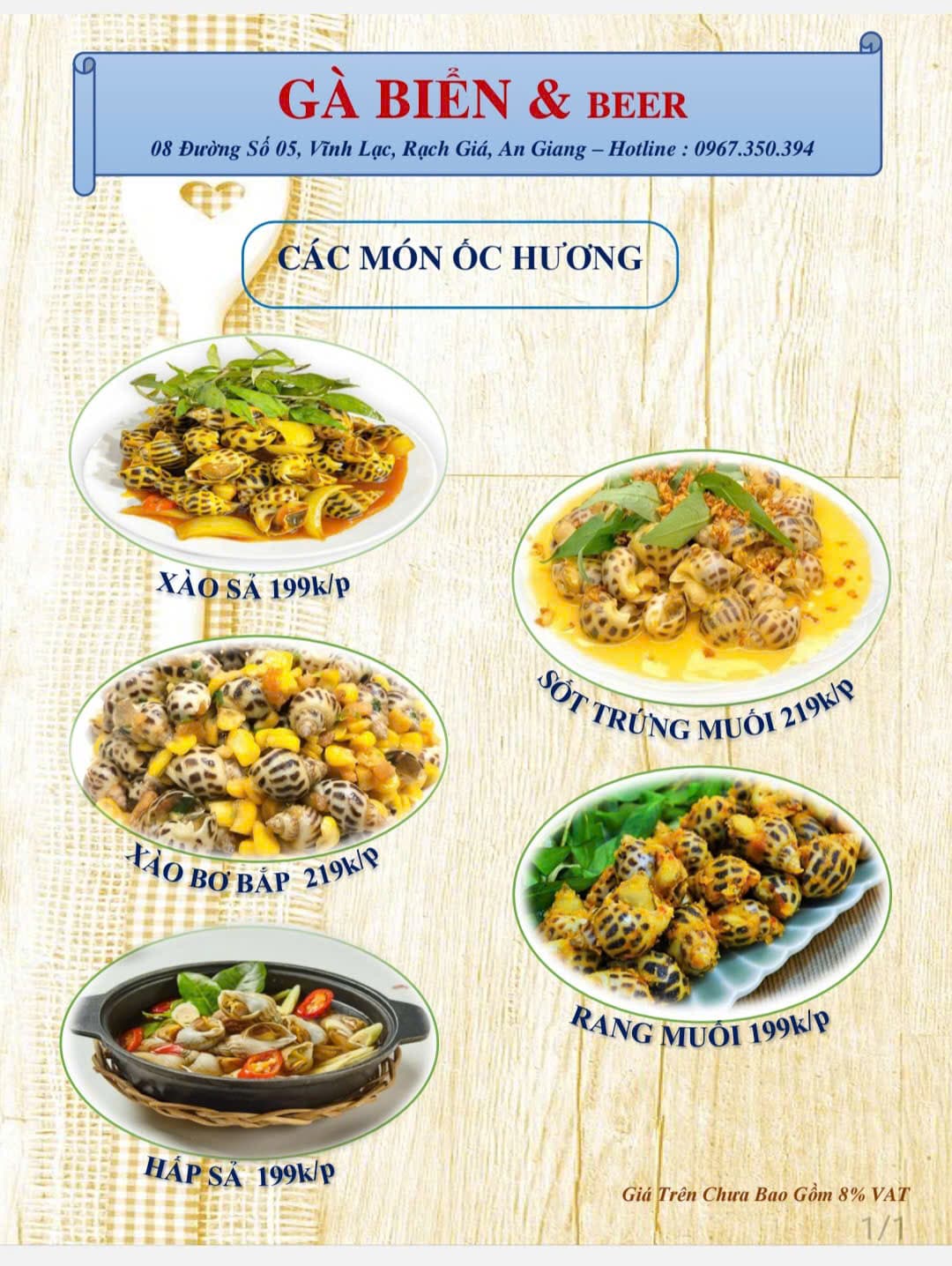 Thực đơn - Ốc Hương