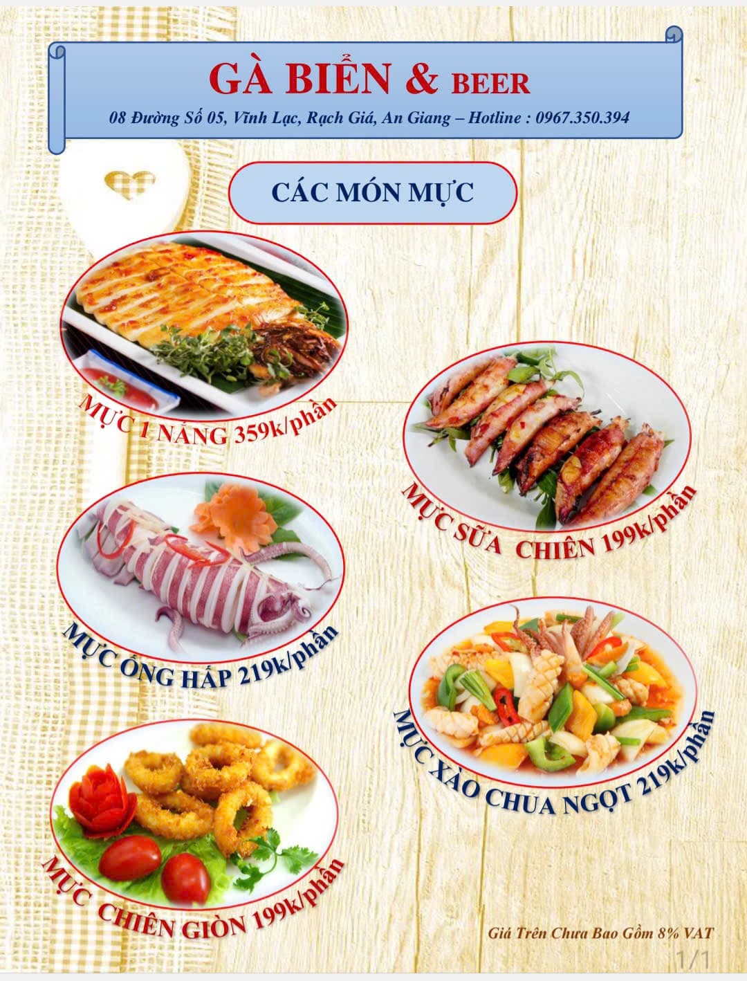 Thực đơn - Các Món Mực