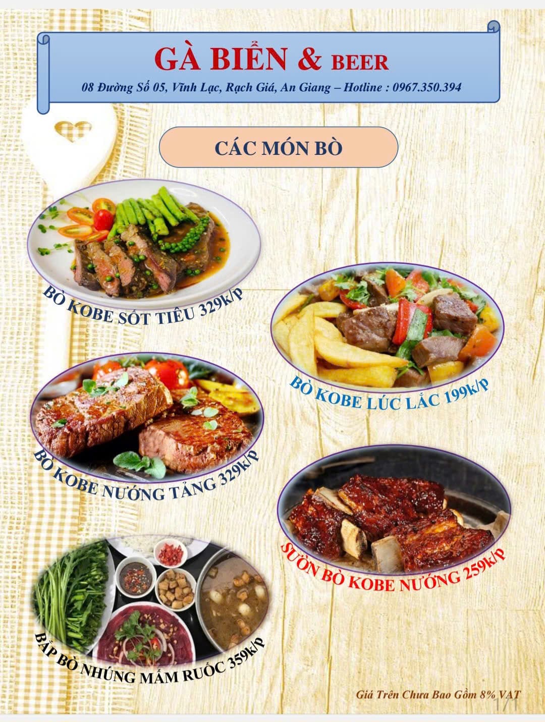 Thực đơn - Các Món Bò